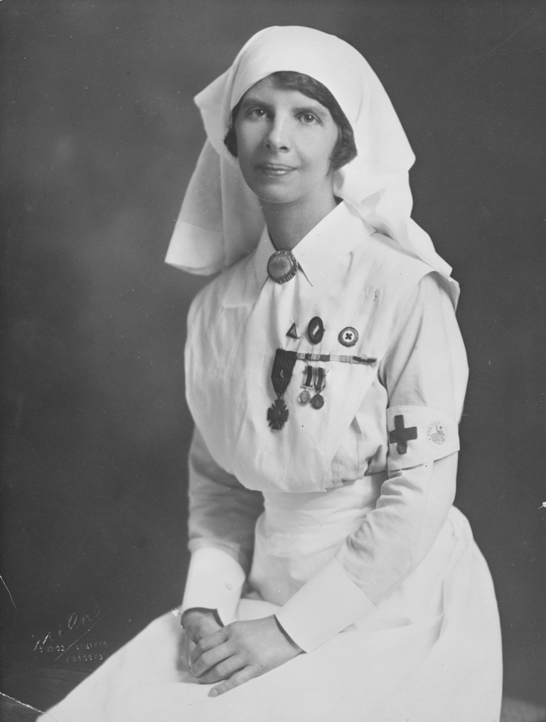 Formal portrait of Madeleine Jaffray in nurses’ uniform, ca. 1919. (Provincial Archives of Alberta, A14050)